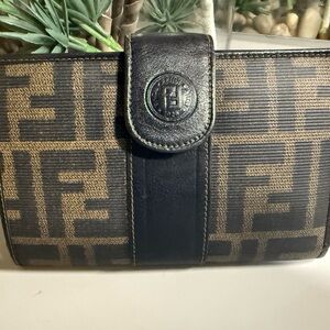 Fendi Black and Brown Logo Wallet
